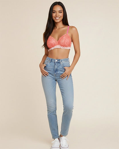 Women's Lace Non Padded Bralette Pack of 2 Blue & Orange