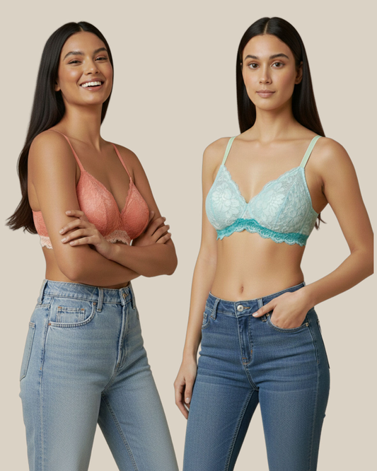 Women’s Everyday Lace Bra Pack of 2 – Sky Blue & Orange