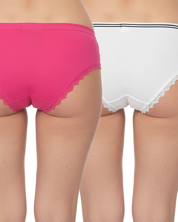 Pack of 2 Plain Pink & White Solid Mid-Rise Panty - Soft, Comfortable Daily Wear Panties for Women's