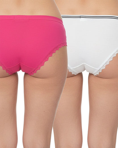 Pack of 2 Plain Pink & White Solid Mid-Rise Panty - Soft, Comfortable Daily Wear Panties for Women's