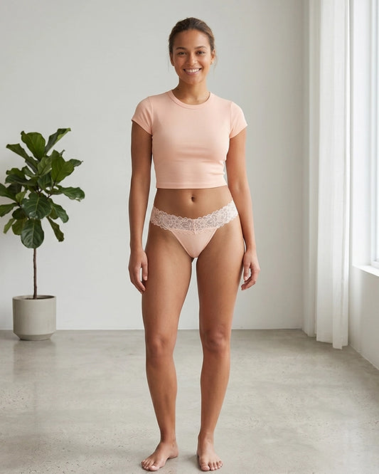 Light Pink Lace Low Rise Thong Panty