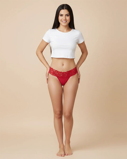 Red Lace Low Rise Thong Panty