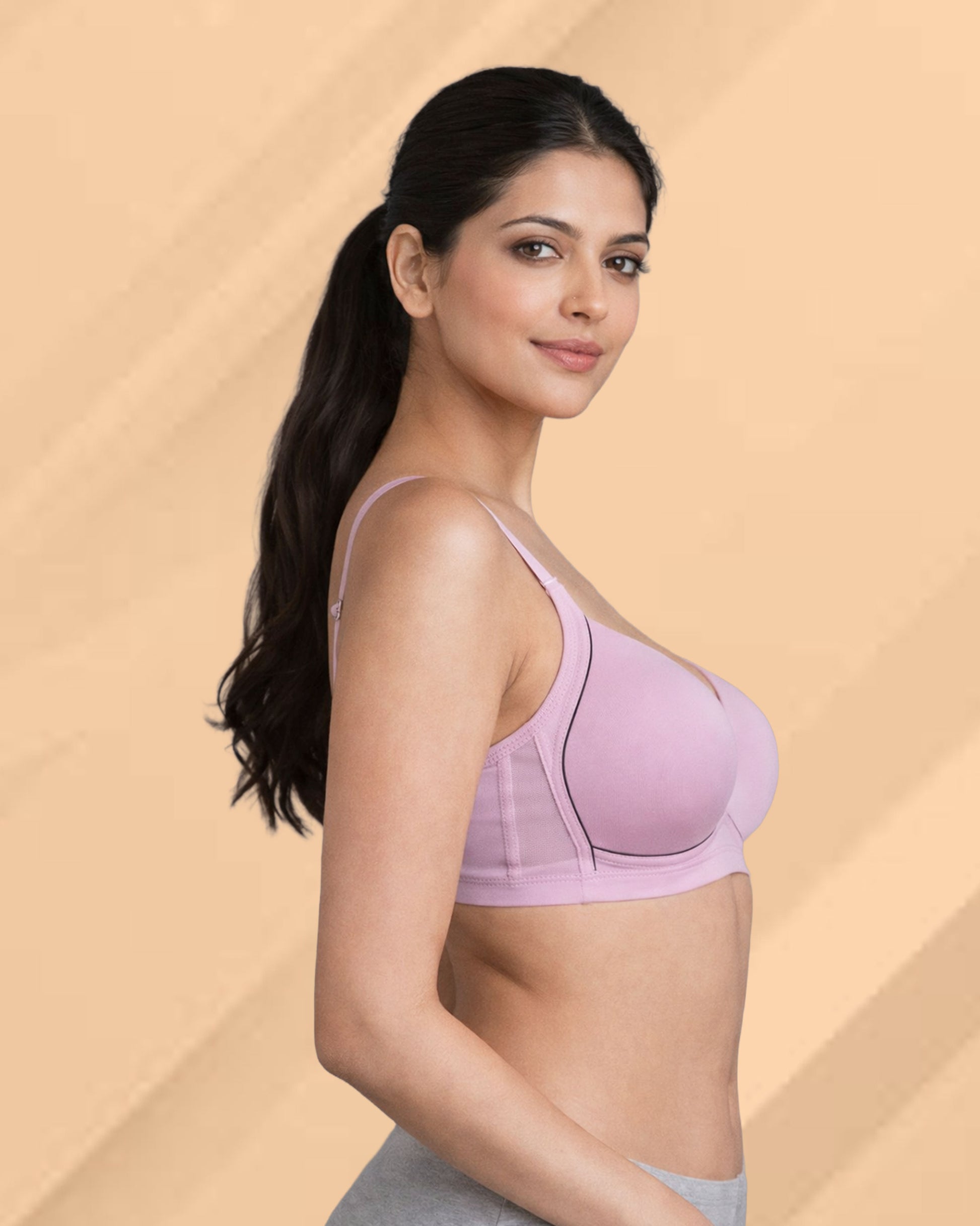 Pack of 2 Women Lightly Padded Wire Free Polyester Purple Beige Comfort Bra