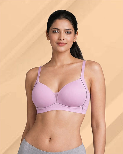 Pack of 2 Women Lightly Padded Wire Free Polyester Purple Beige Comfort Bra