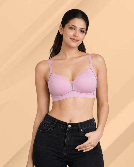 Pack of 3 Women Lightly Padded Wire Free Polyester Purple Beige White Comfort Bra