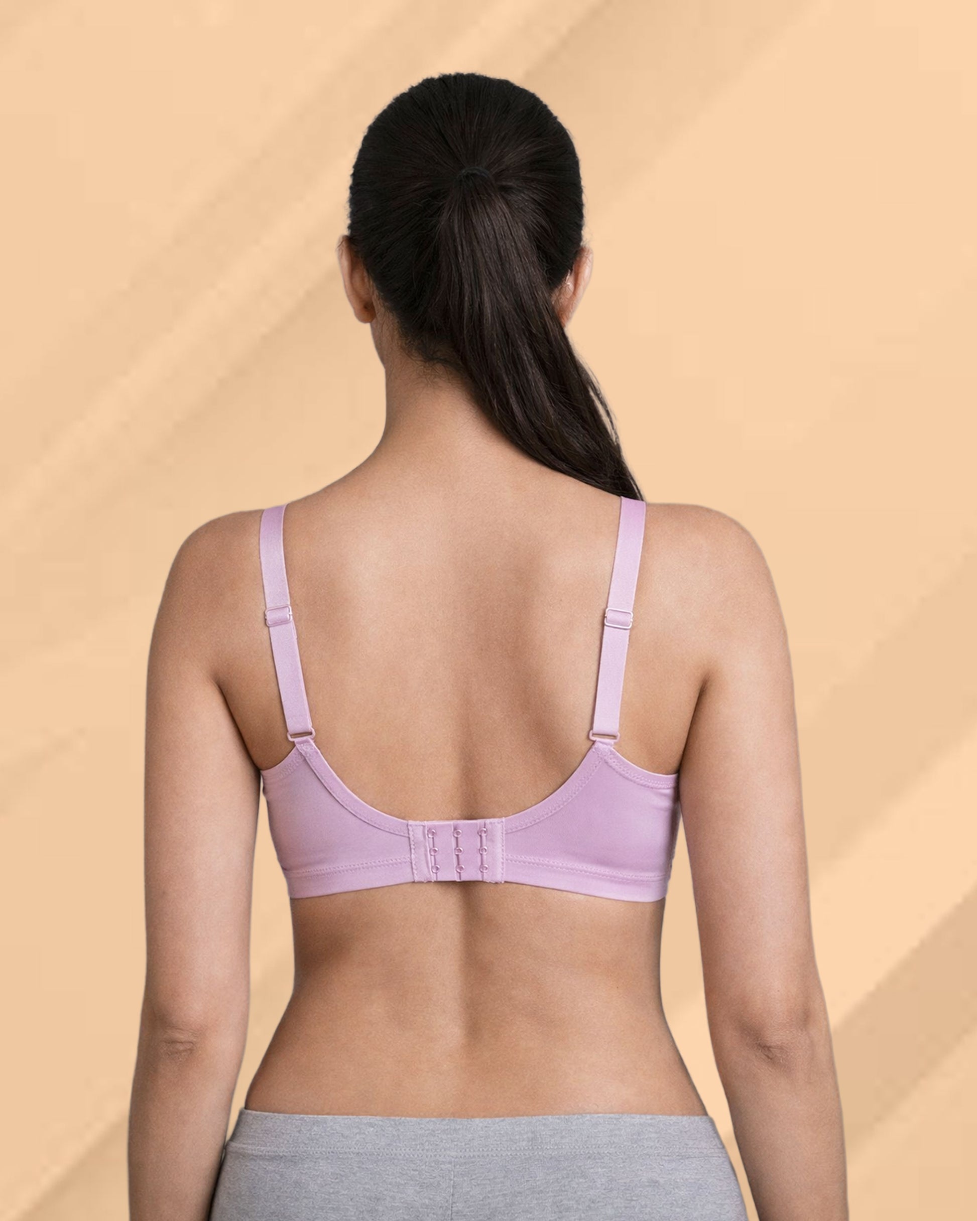 Pack of 2 Women Lightly Padded Wire Free Polyester Purple White Comfort Bra