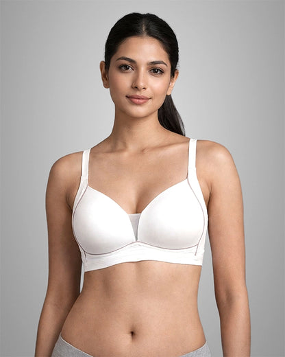 Pack of 2 Women Lightly Padded Wire Free Polyester White Beige Comfort Bra