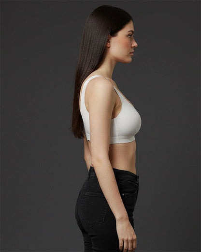 Pack of 2 White & Black Lightly Padded Seamless Full Coverage Non Wired Polyester Sports Bra