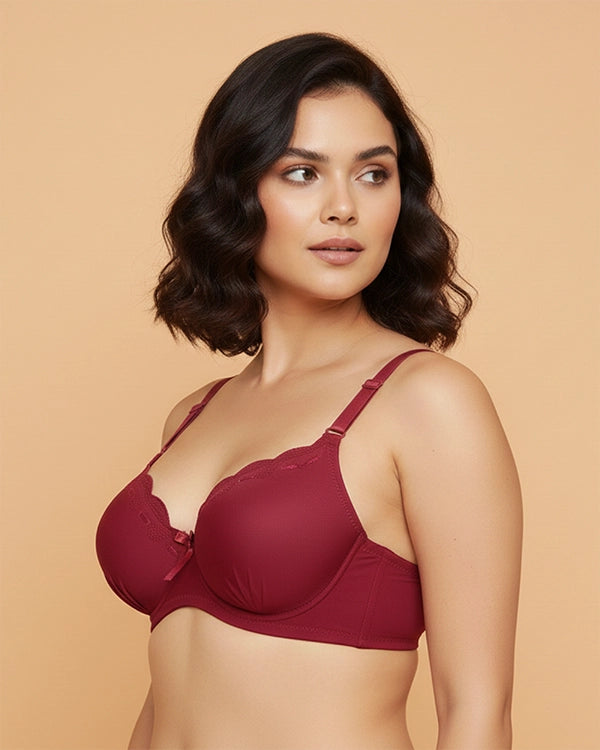 Elegance Scalloped Lace Padded Bra Combo - Pack of 2 (Beige, Maroon)
