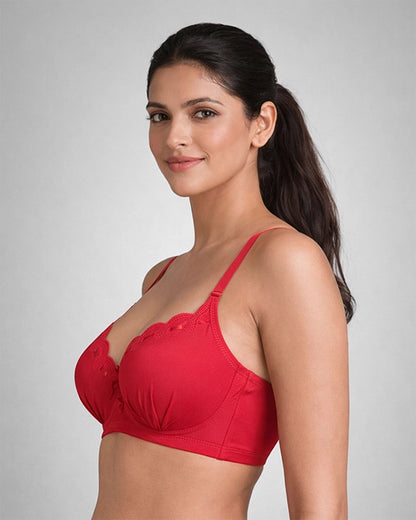 Women T-Shirt Bra with Medium Coverage (Beige, Red & Black)
