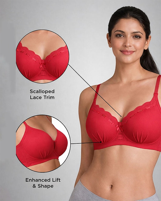 Pack of 5 Women — Medium Coverage T-Shirt Bra | Beige, Red, Black, Pink & Maroon