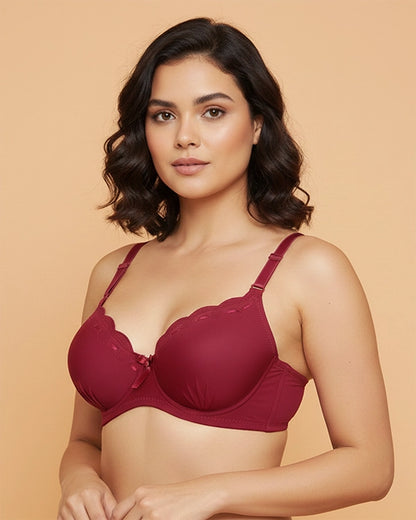 Sheluxe Pack of 2 Red & Maroon Bras with Free Beaded Strap Pair