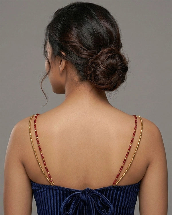 Stylish Gold & Red Beaded Removable Bra Straps for Women