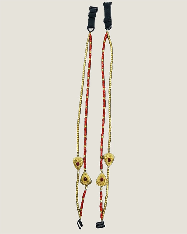 Stylish Gold & Red Beaded Removable Bra Straps for Women