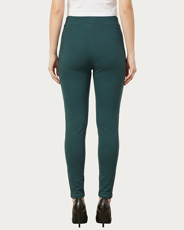 Women's Pack of 3 Dark Grey, Black & Green High Waist Korean Crepe Slip-On Jeggings