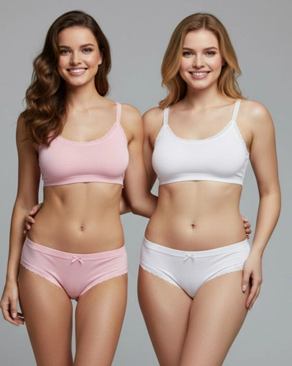 Sheluxe Pack of 2 Cotton Briefs for Women Mid Rise White Pink Panty
