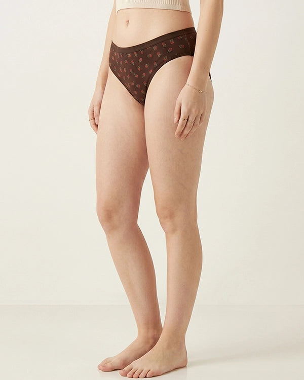 Pack of 3 Brown Maroon Purple Cotton Blend Mid Rise Hipster Printed Panty for Women