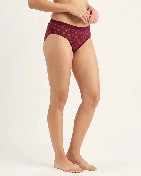 Pack of 3 Brown Maroon Purple Cotton Blend Mid Rise Hipster Printed Panty for Women