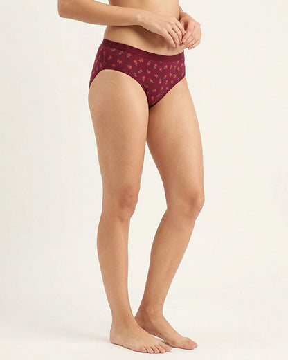 Pack of 3 Brown Maroon Purple Cotton Blend Mid Rise Hipster Printed Panty for Women