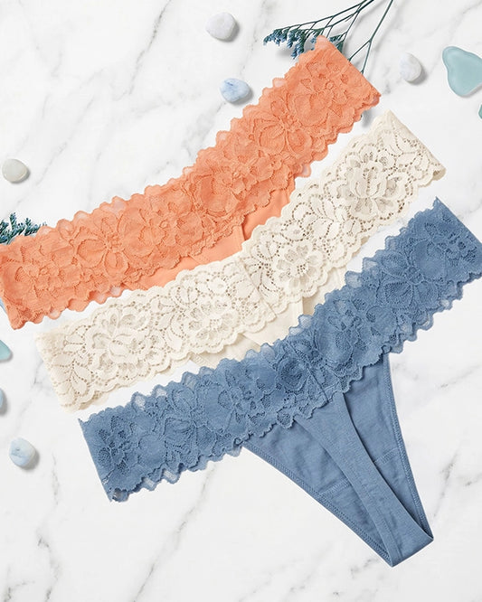 Pack of 3 G String Low Rise Thong Panty for Women (Orange. White, Blue)