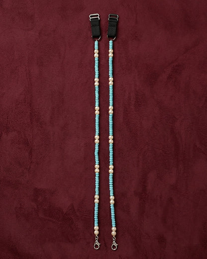 Sky Blue & Pearl Beaded Bra Strap