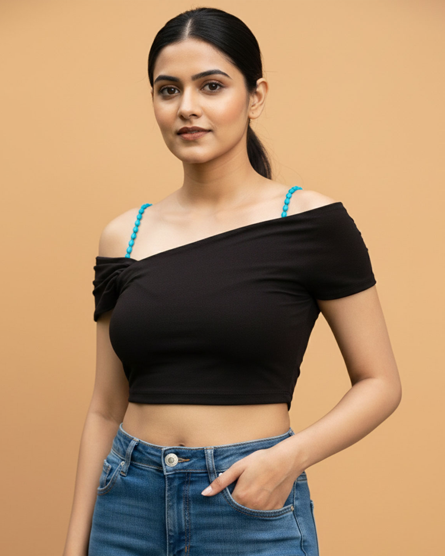 Sky Blue Beaded Strap – Elegant Bra Accessory