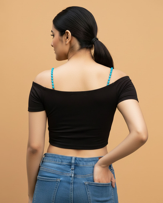 Sky Blue Beaded Strap – Elegant Bra Accessory