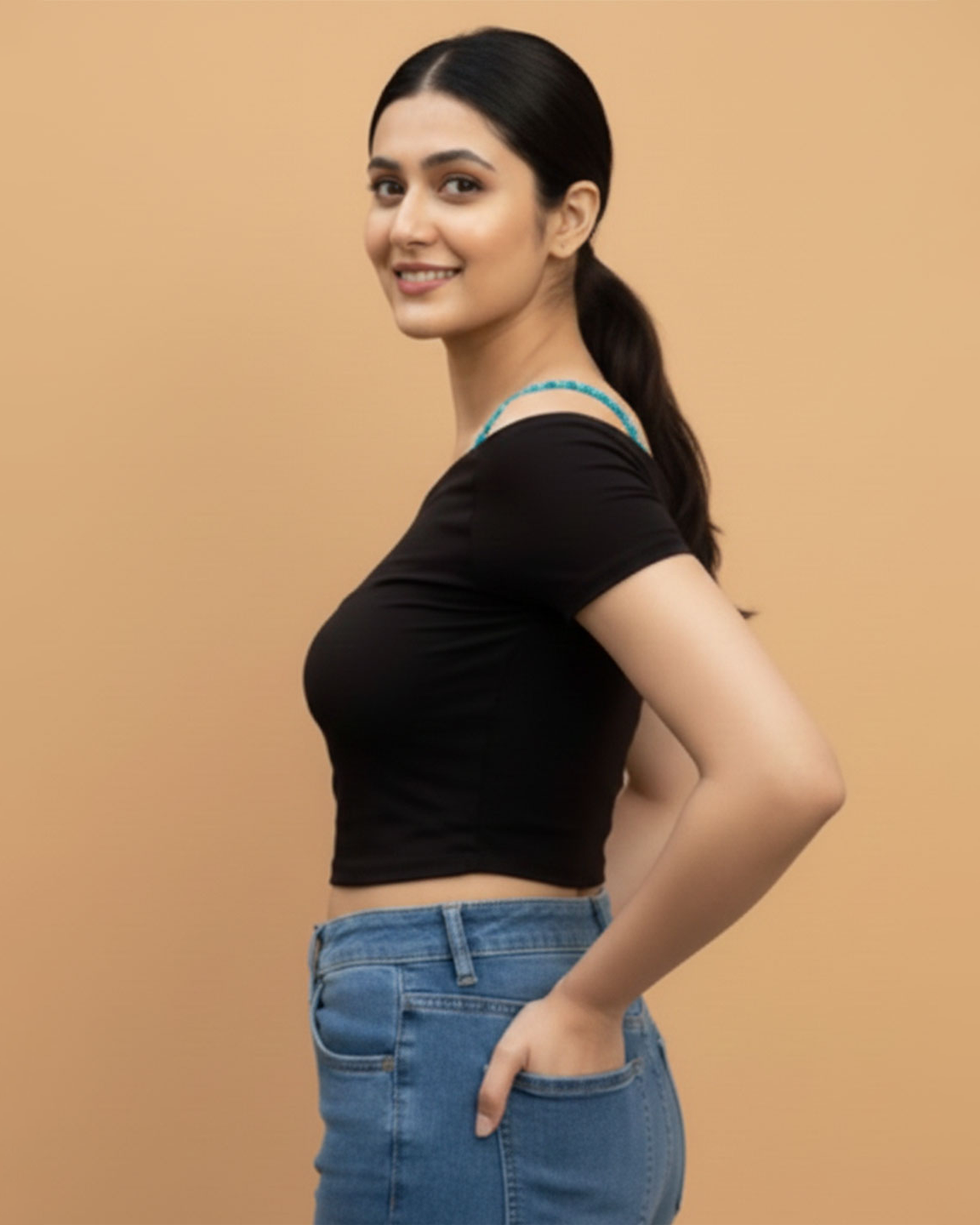 Sky Blue Beaded Strap – Elegant Bra Accessory