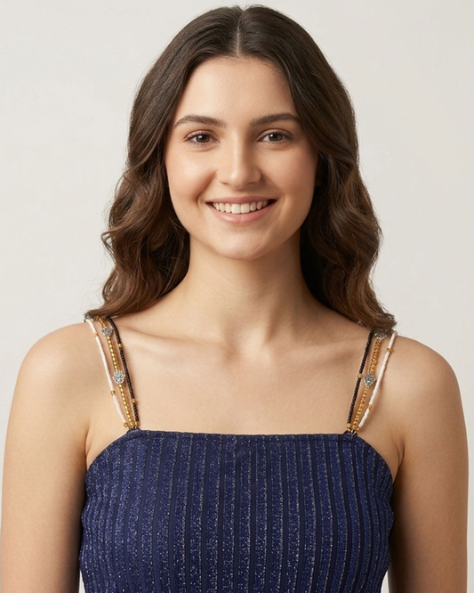 Divine Glow Humsa Beaded Strap – Gold & Pearl Mix