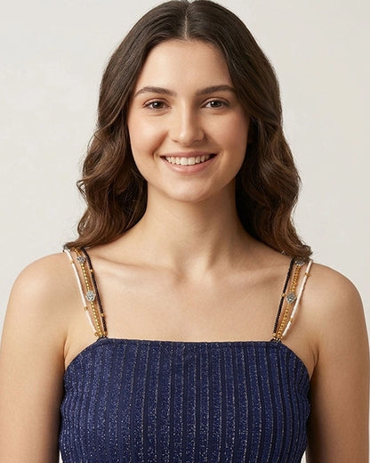 Divine Glow Humsa Beaded Strap – Gold & Pearl Mix