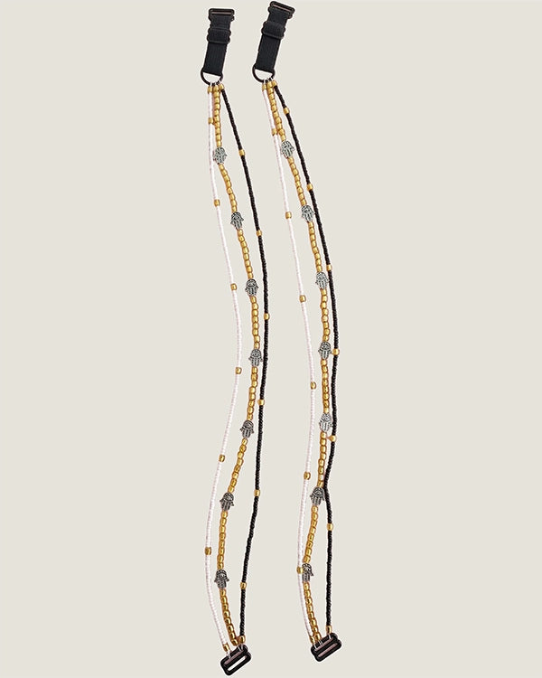 Divine Glow Humsa Beaded Strap – Gold & Pearl Mix
