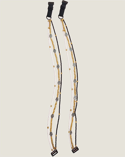 Divine Glow Humsa Beaded Strap – Gold & Pearl Mix