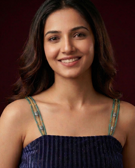 Golden Glow Owl Beaded Bra Strap – Gold & Green Mix