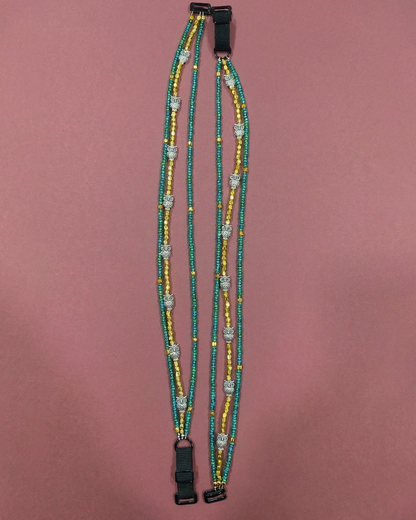 Golden Glow Owl Beaded Bra Strap – Gold & Green Mix