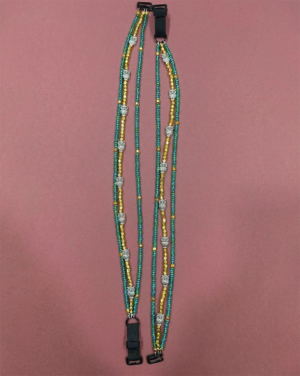 Golden Glow Owl Beaded Bra Strap – Gold & Green Mix