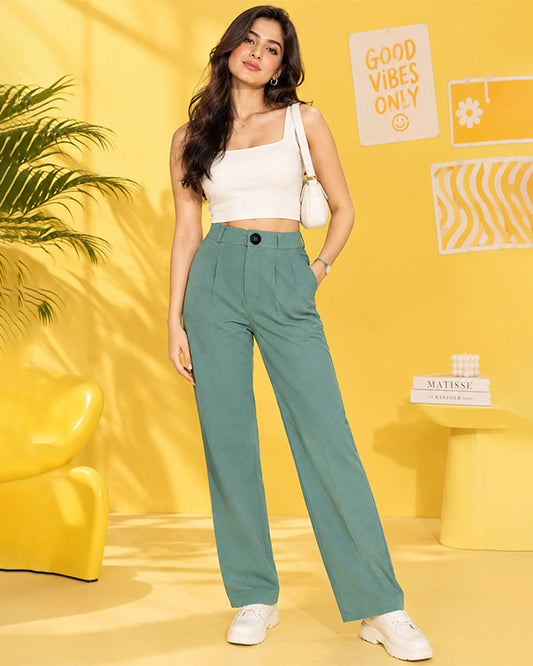 Mint Green Formal Trousers for Women – Office Wear Pants for Daily Use