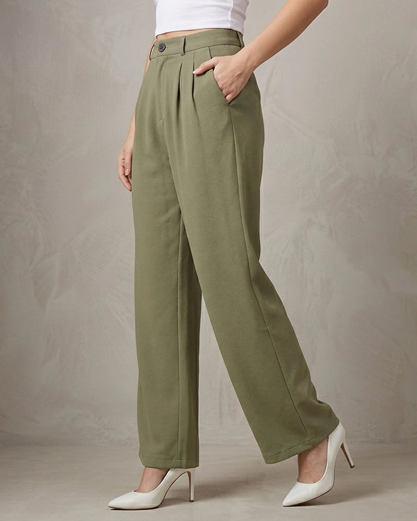 Pack of 2 Black & Olive Green Formal Trousers for Women