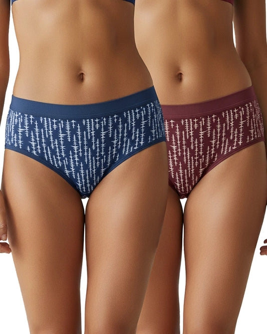 Pack of 3 Women's Mid-Rise Lycra Panties - Blue, Brown & Green with White Lining Design