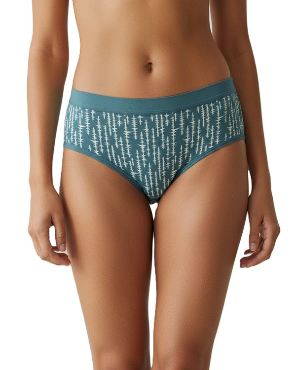 Pack of 3 Women's Mid-Rise Lycra Panties -Blue, Brown & Green with White Lining Design