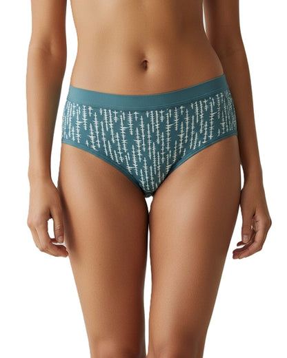 Pack of 3 Women's Mid-Rise Lycra Panties -Blue, Brown & Green with White Lining Design