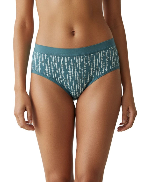 Pack of 2 Women's Mid-Rise Lycra Panties - Blue & Green with White Lining Design