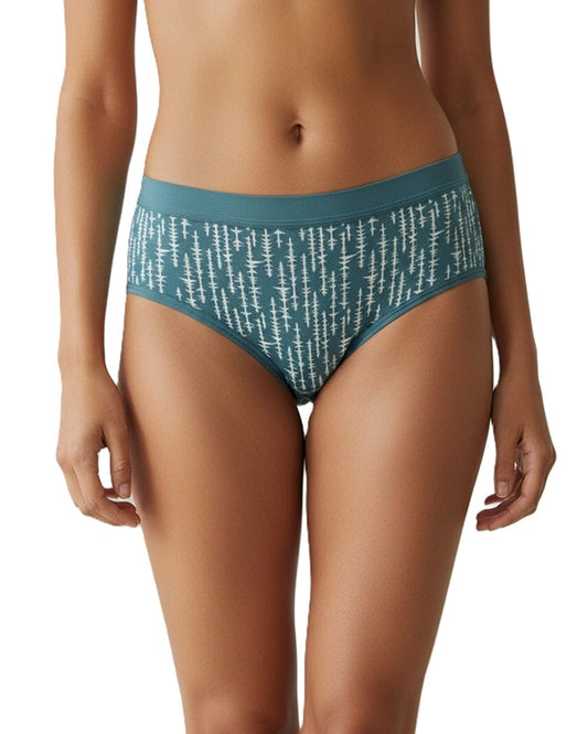 Pack of 2 Women's Mid-Rise Lycra Panties - Blue & Green with White Lining Design