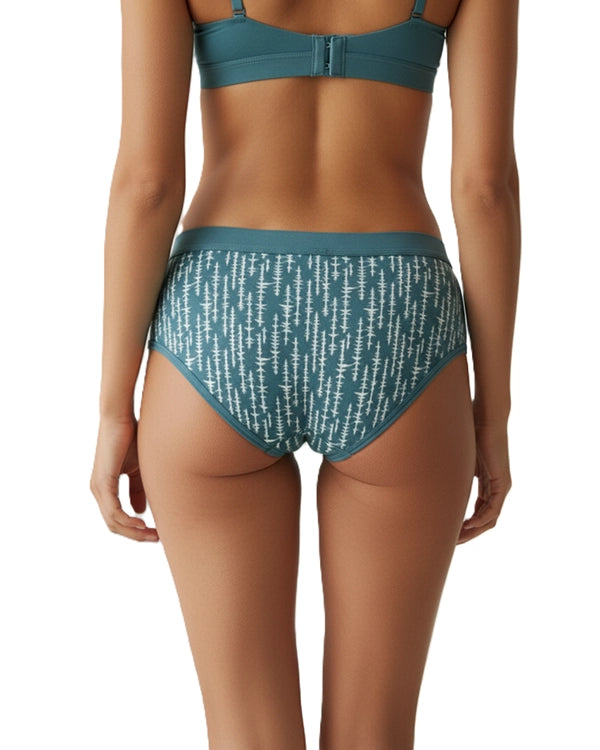 Pack of 2 Women's Mid-Rise Lycra Panties - Blue & Green with White Lining Design