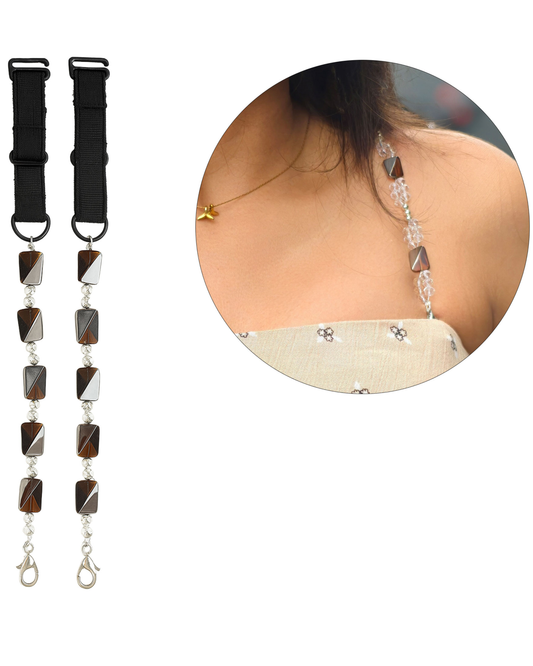 Black & Bronze Geometric Beaded Bra Strap