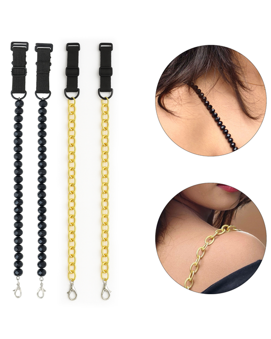 Women’s Adjustable Replacement Bra Straps – Black Beaded & Gold Chain Set