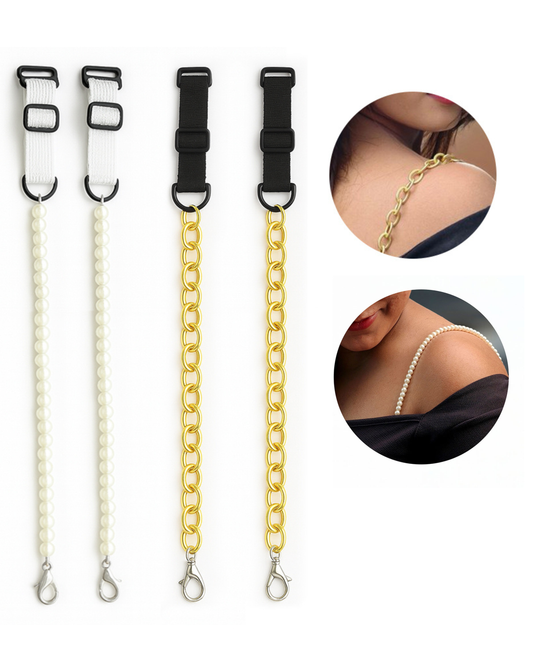 Adjustable Chain & Pearl Replacement Bra Straps for Women