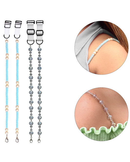 Women’s Adjustable Bra Straps – Pack of 2 Blue Pearl & Grey Crystal
