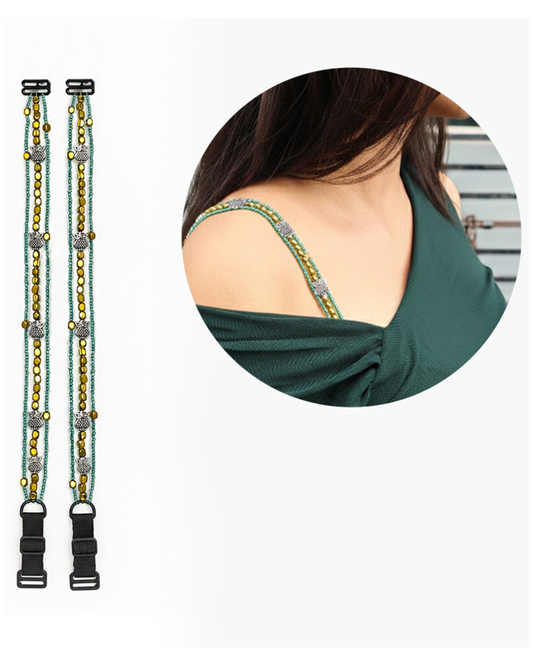 Golden Glow Owl Beaded Bra Strap – Gold & Green Mix