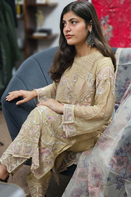 Pakistani Suit With Organza Dupatta