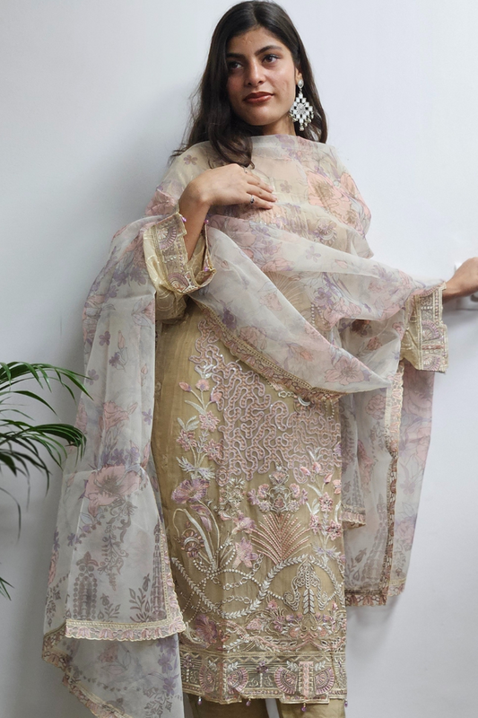 Pakistani Suit With Organza Dupatta